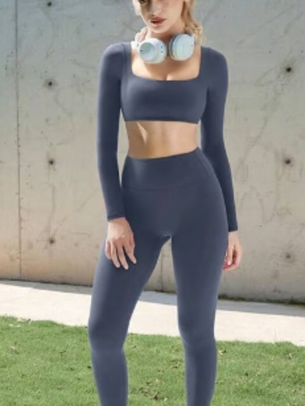 Seamless Leggings and Long Sleeve Crop Top Matching Set